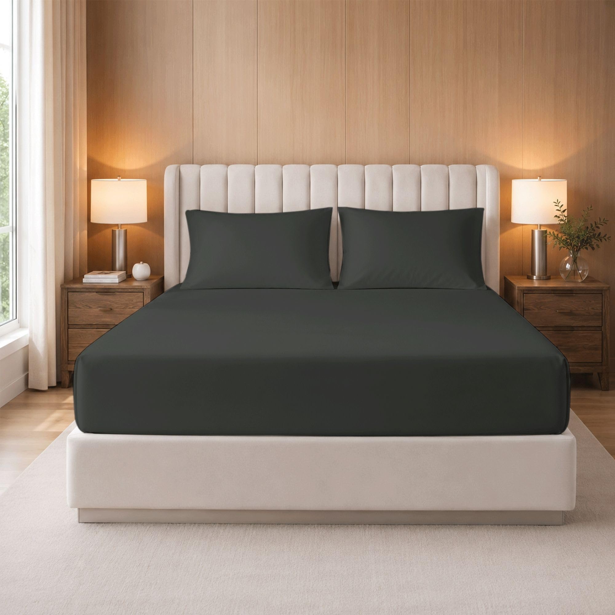 3PC Extra Deep 35cm Pocket 100% Egyptian Cotton Fitted Sheet King Size Set & 2 Pillow Case, 400 Thread Count, Luxury Bedding Cover