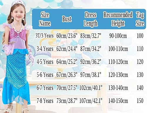 Miniatura 6 de Disfraz de sirena para niñas pequeñas, disfraz de princesa Ariel con accesorios, peluca para fiesta de cumpleaños, Halloween, cosplay