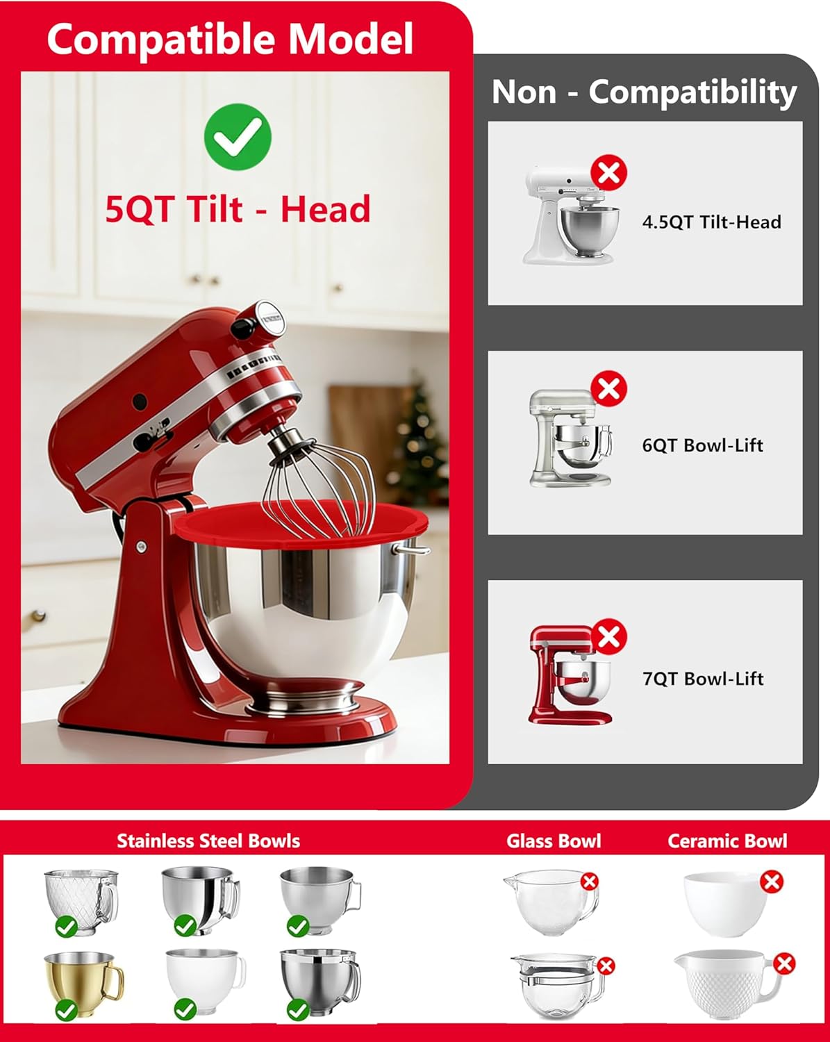 3PCS Kitchen Aid Silicone Bowl Insert for 5 Qt Tilt-Head Mixer – Foldable Kitchen aid Bowl Liners, Silicone Kitchen Aid Bowl Liners, Prep More & Clean Less, Dishwasher Safe, Effortless Baking Prep