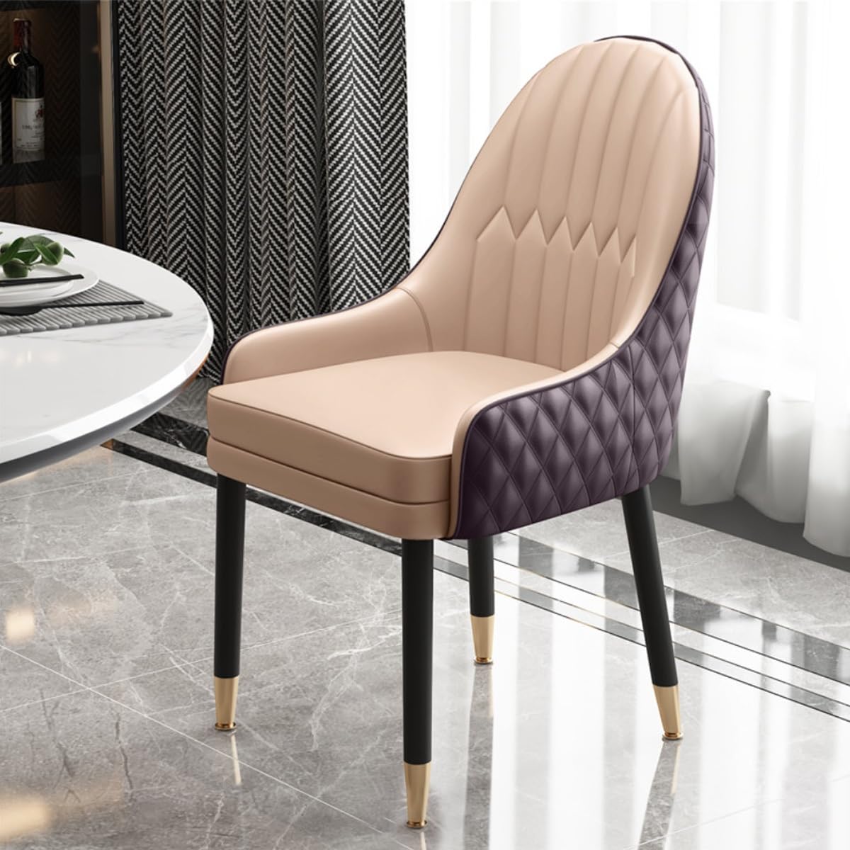 Scandian - Silla de comedor de cuero con soporte trasero, taburete tapizado moderno para cocina, asiento acolchado de mesa, diseño caqui y marrón