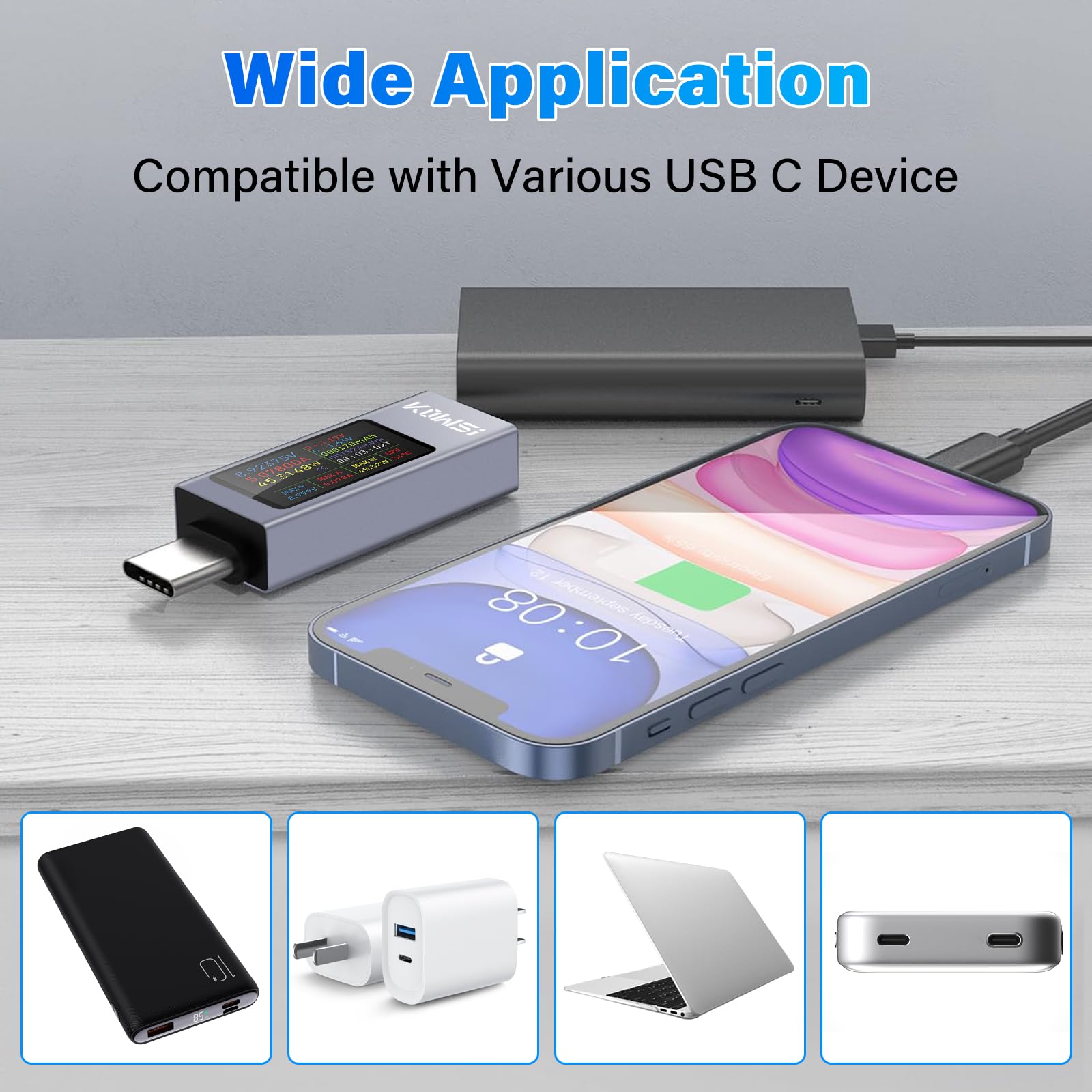 diymore Dispositivo di misurazione tester USB Misuratore di corrente USB C, tensione di corrente Misuratore di potenza USB C con display a curva