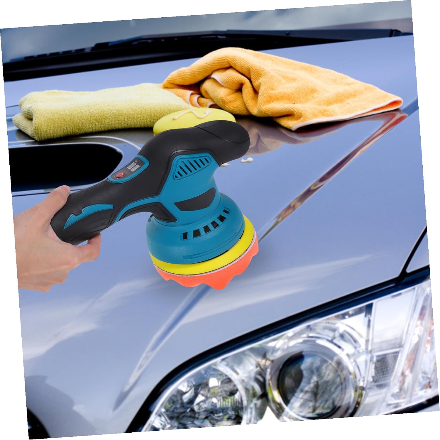 ORFOFE Adjustable Speed Cordless Car Buffer Polisher Battery-powered Handheld Eccentric Waxing Machine for Auto Detailing with Stable High-efficiency Surface Conditioning