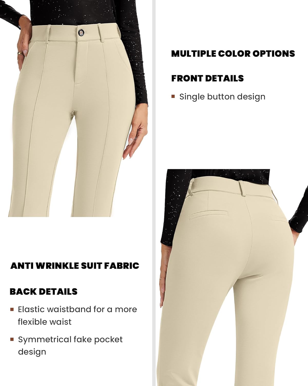 FUNYYZO Dress Work Pants Women's Stretchy Bootcut Leg Button Slacks Trousers with Pockets Casual Outfits - Image 3