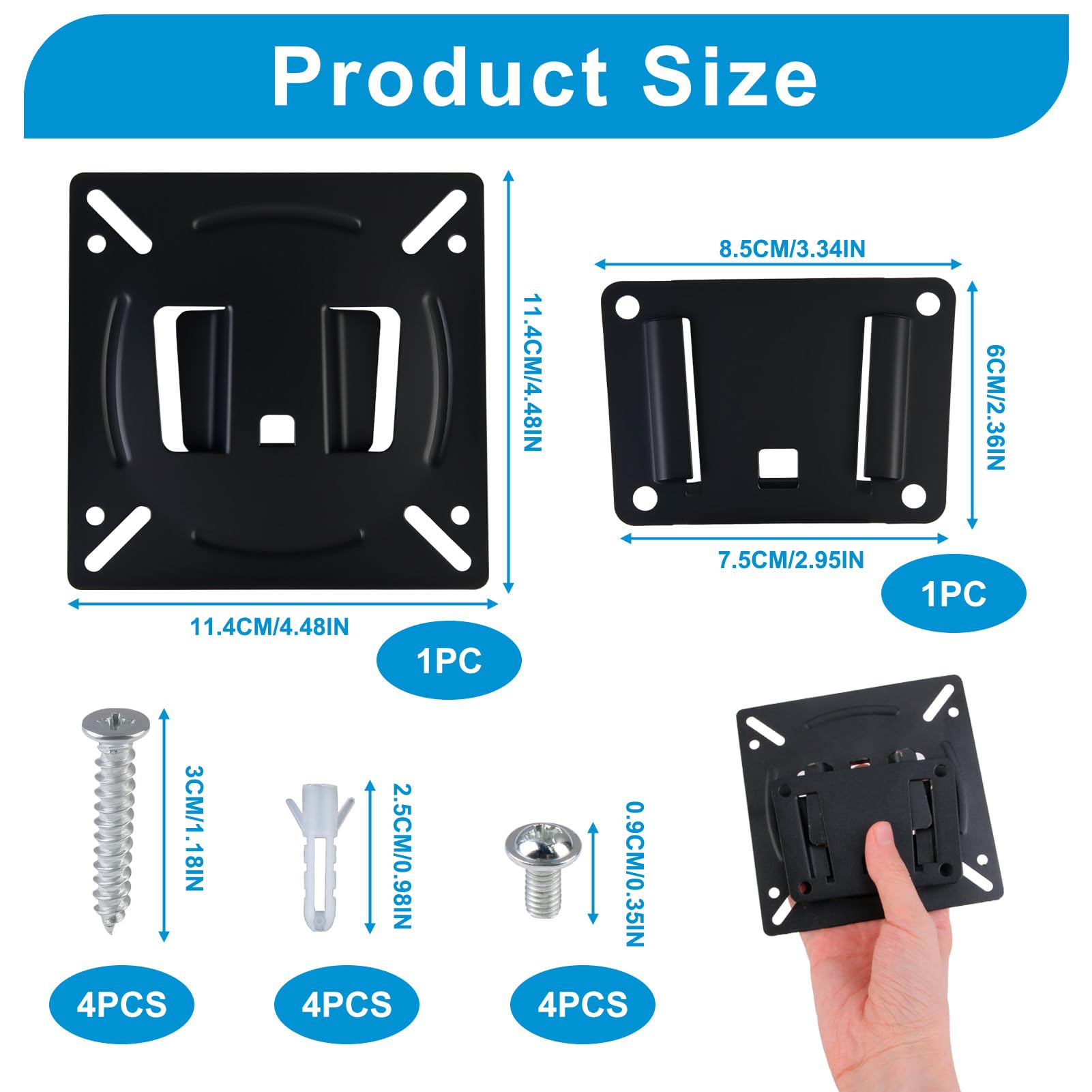 Monitor Wall Mount for 14-27 Inch TV Computer, Universal Fixed Low Profile Wall Bracket, VESA 75x75 100x100mm, Ultra Slim 12mm, Max 33lbs, Small TV Mount for RV Camper Office — view 6