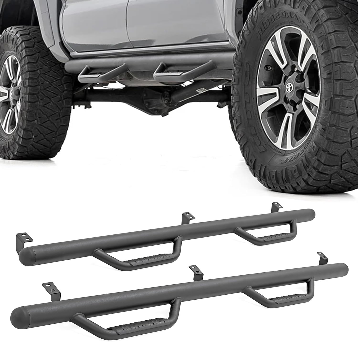 Rough Country Nerf Step Bars for Toyota Tacoma (2005-2023) 5' Short Bed - Rugged Full Length Nerf Bars with Side Steps, Bolt-On Install