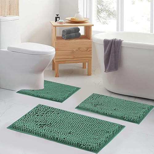 Miniatura 2 de Run Helix Chenillen - Juego de 3 alfombras de baño antideslizantes, absorbentes, peludas, lavables a máquina, perfectas alfombras de felpa con