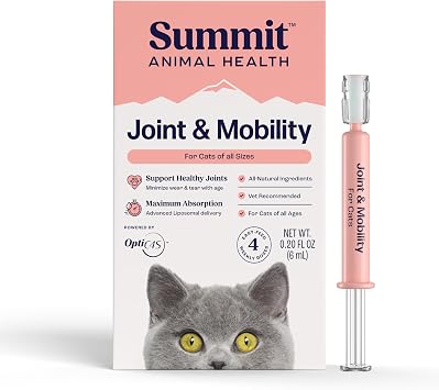 Summit Feline Pain Relief Supplement Inflammation Hip & Joint Support Vitamin for Cats - Natural Chrondroitin with Liposomal Delivery for Arthritis - Drug Free - All Ages