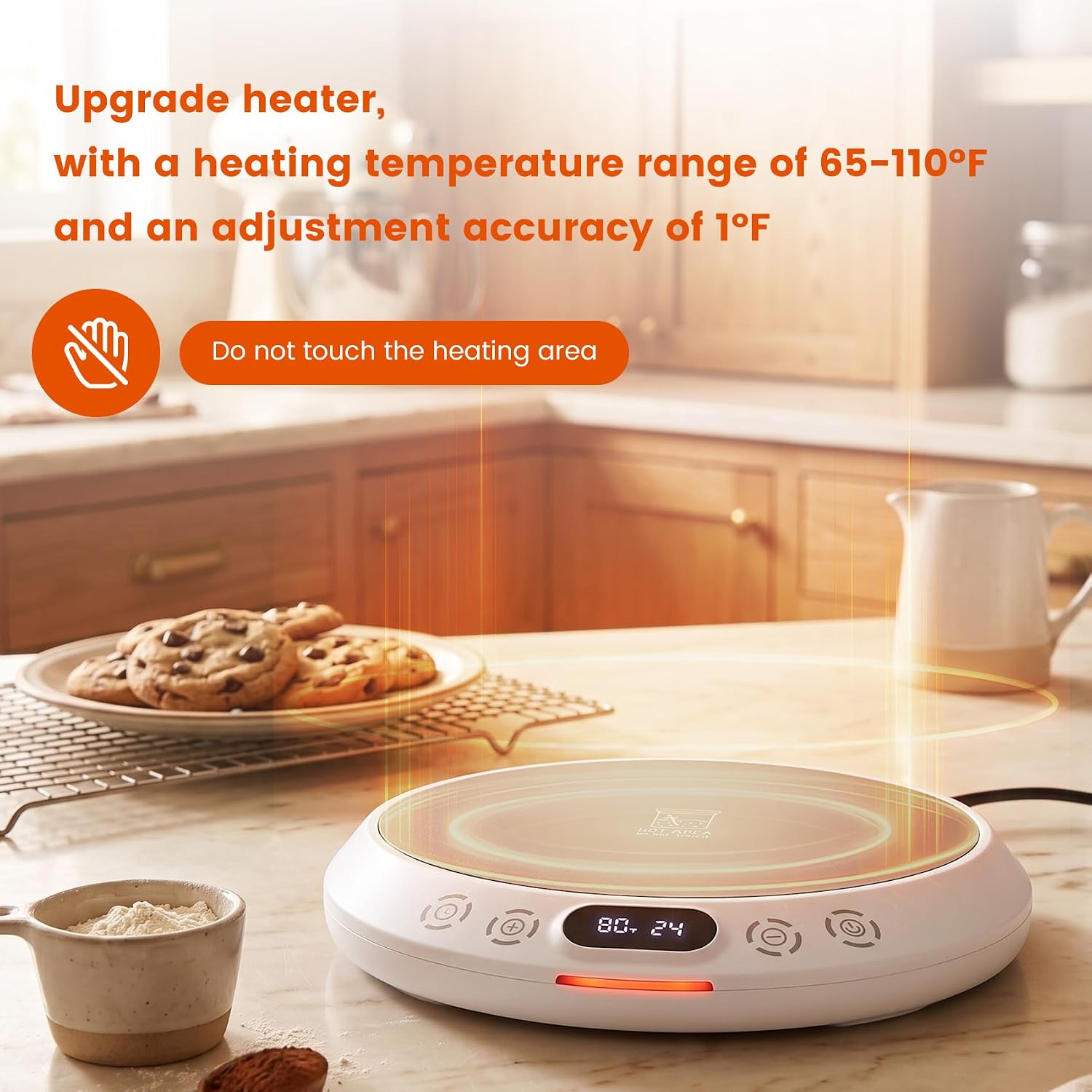 2026 Upgrade Larger Sourdough Starter Warmer 2-in-1 6.5inch Heating Plate | Sourdough Starter Warmer Mat with Dough Temp Probe,1°F Control (65–110°F) 24H Timer Warming Heating Pad (White)