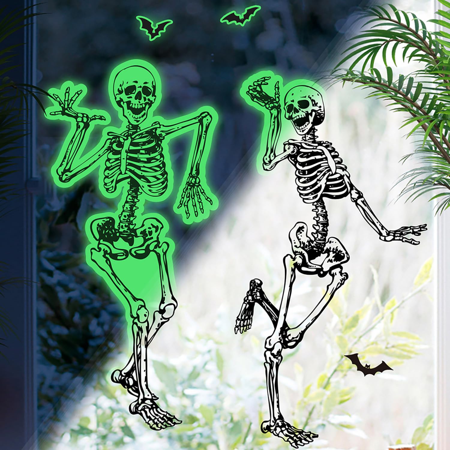 Glow in The Dark Halloween Skeleton Wall Decor 3D Cute Skeleton Stickers Halloween Decorations Luminous White Skeleton Wall Decals Halloween Party Supplies for Gothic Home Window Door Wall Room Decor