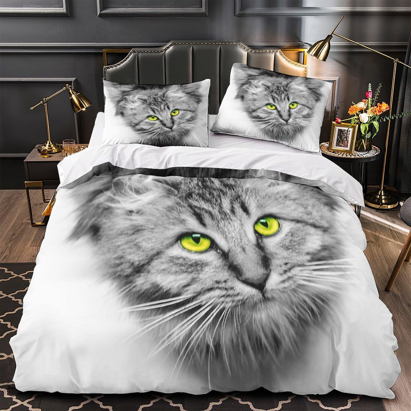 Housse de couette yeux de chat 3D microfibre léger drap de couette vert vibrant