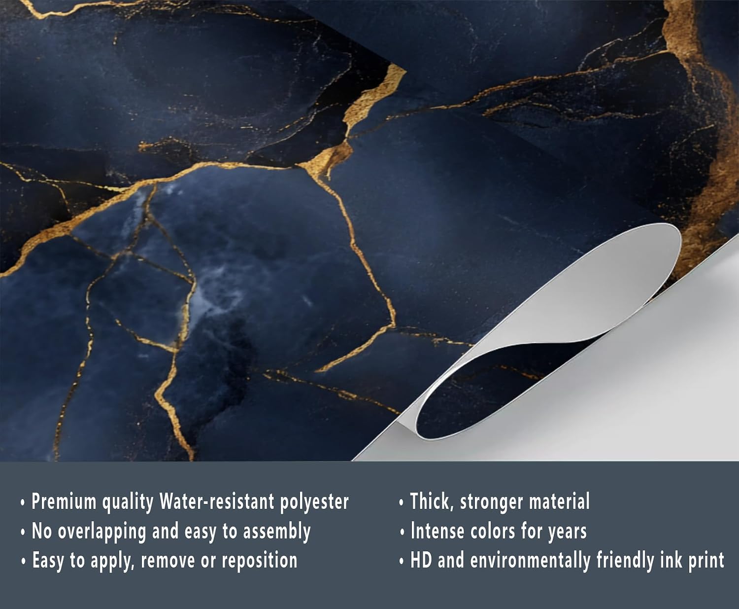 Royal Navy Blue 3D Custom Wallpaper, Blue Gold Marble Wall Paintings, Luxury Black Gold Wall Mural for Kids Room Living Room Dining Room Office Bedroom