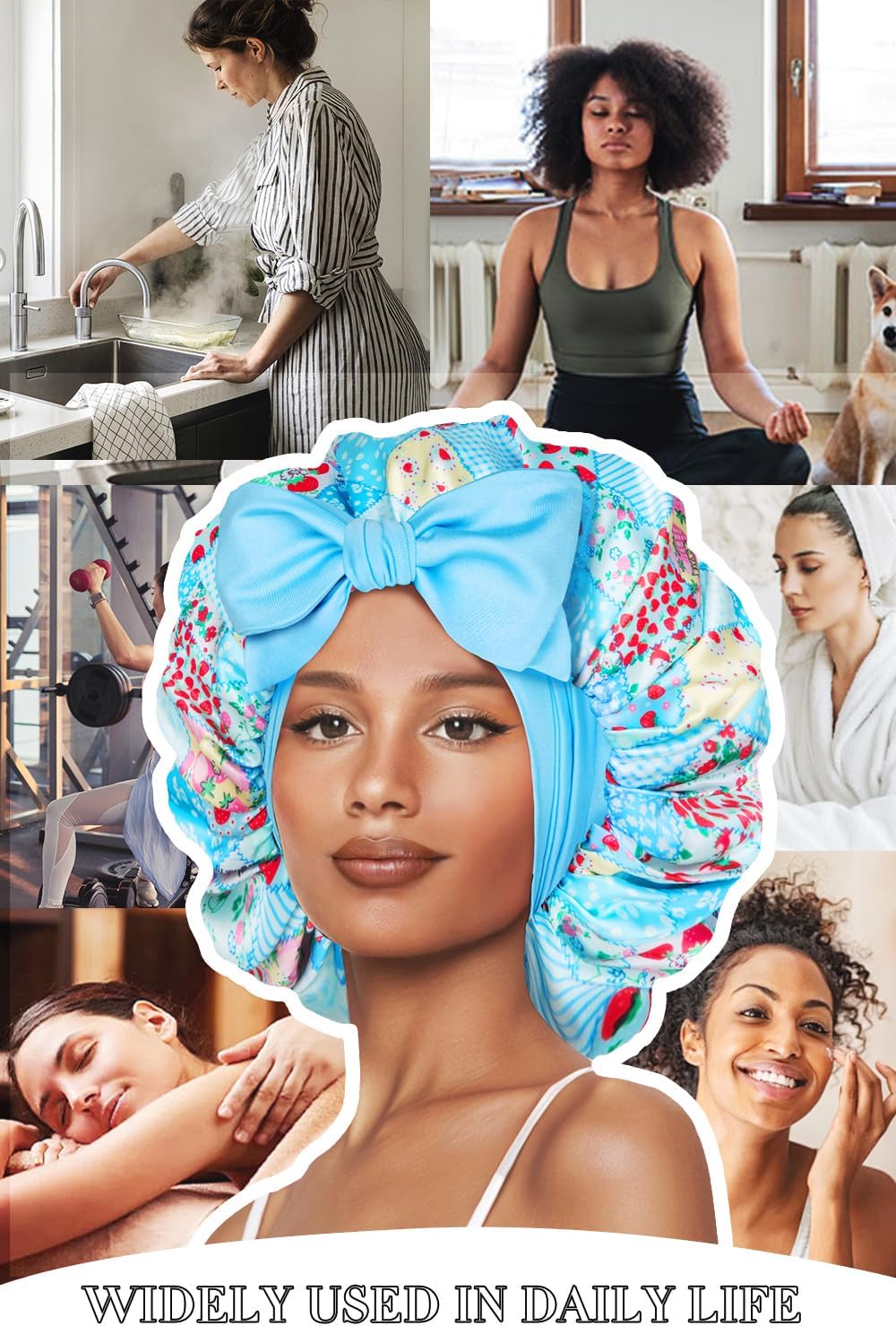Double Layer Silk Bonnet with Tie Satin Lined Sleep Cap Hair Cover for Women's Curly Braids Natural Hair