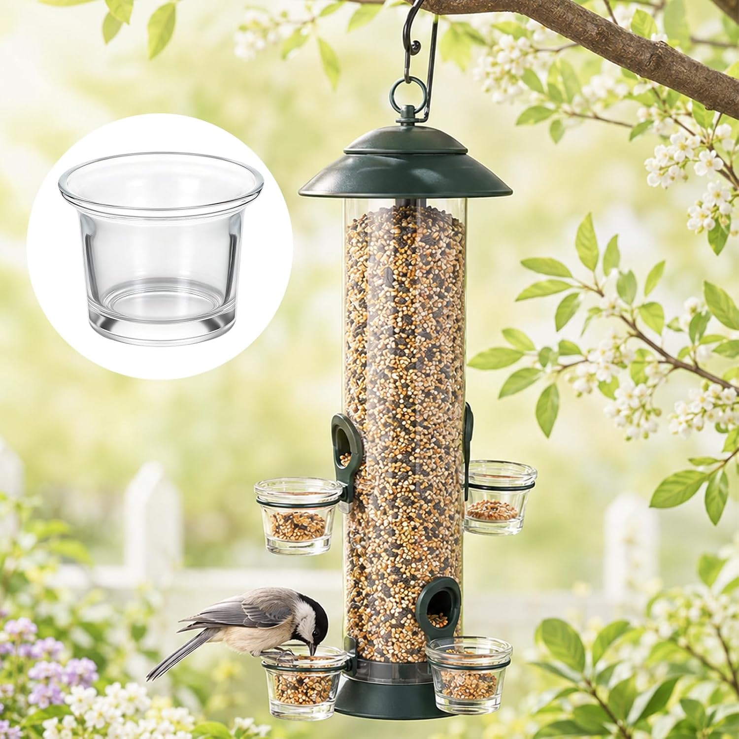 2 Pack Glass Bird Feeder Replacement Cups Outdoor Hanging Bird Feeder Bowls image 5