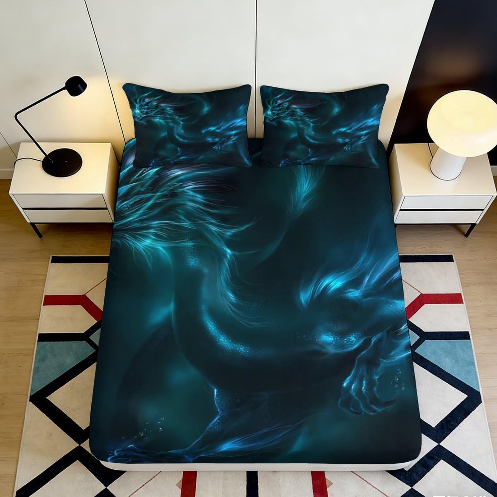 3D Printed Raven Pattern Fitted Sheet Microfiber Deep Pocket Non-Slip Gothic Skull Mattress Fitted Cover for Bedroom 160x200x25cm