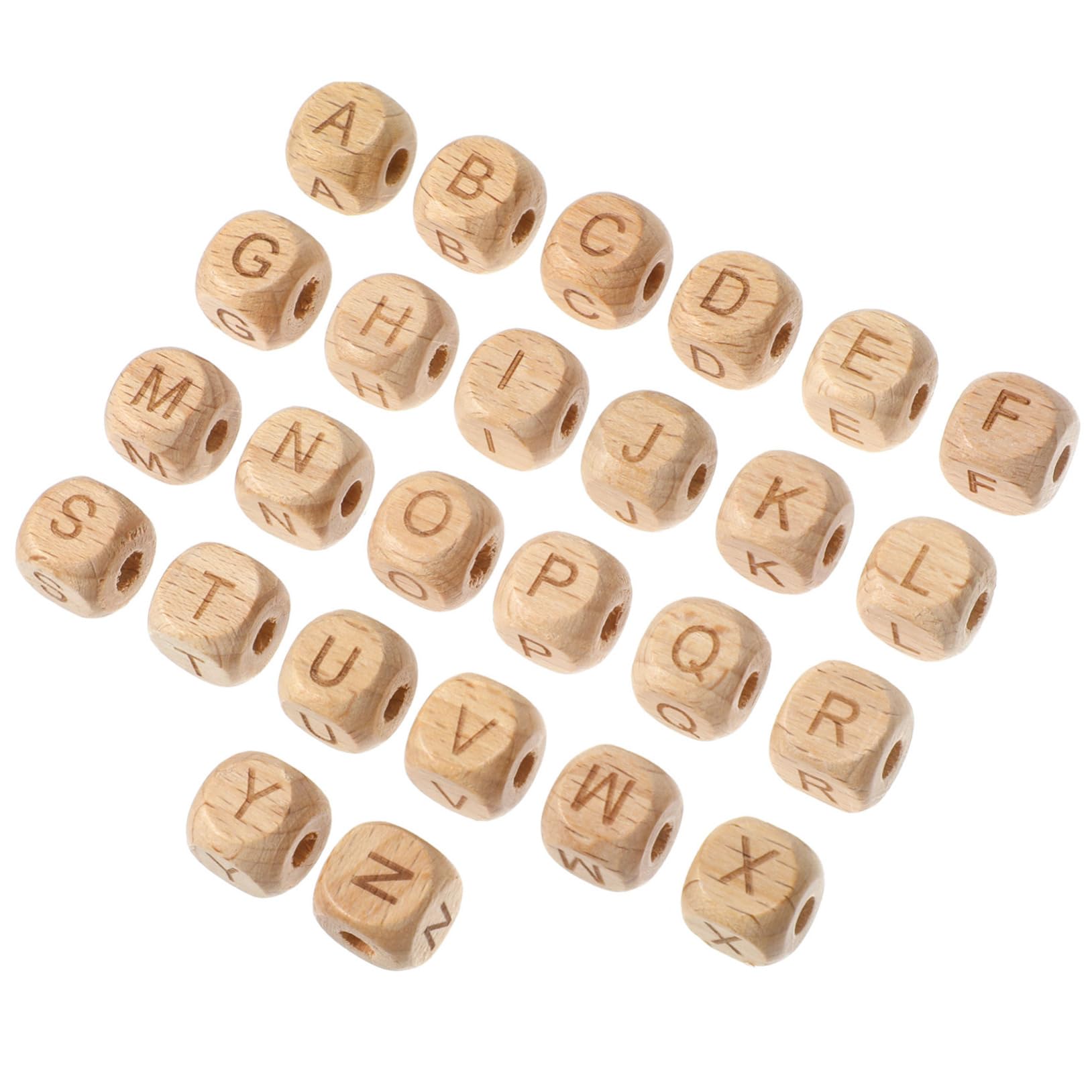 Buchstabenperlen aus Buchenholz 260 Stück Quadratisch Beige