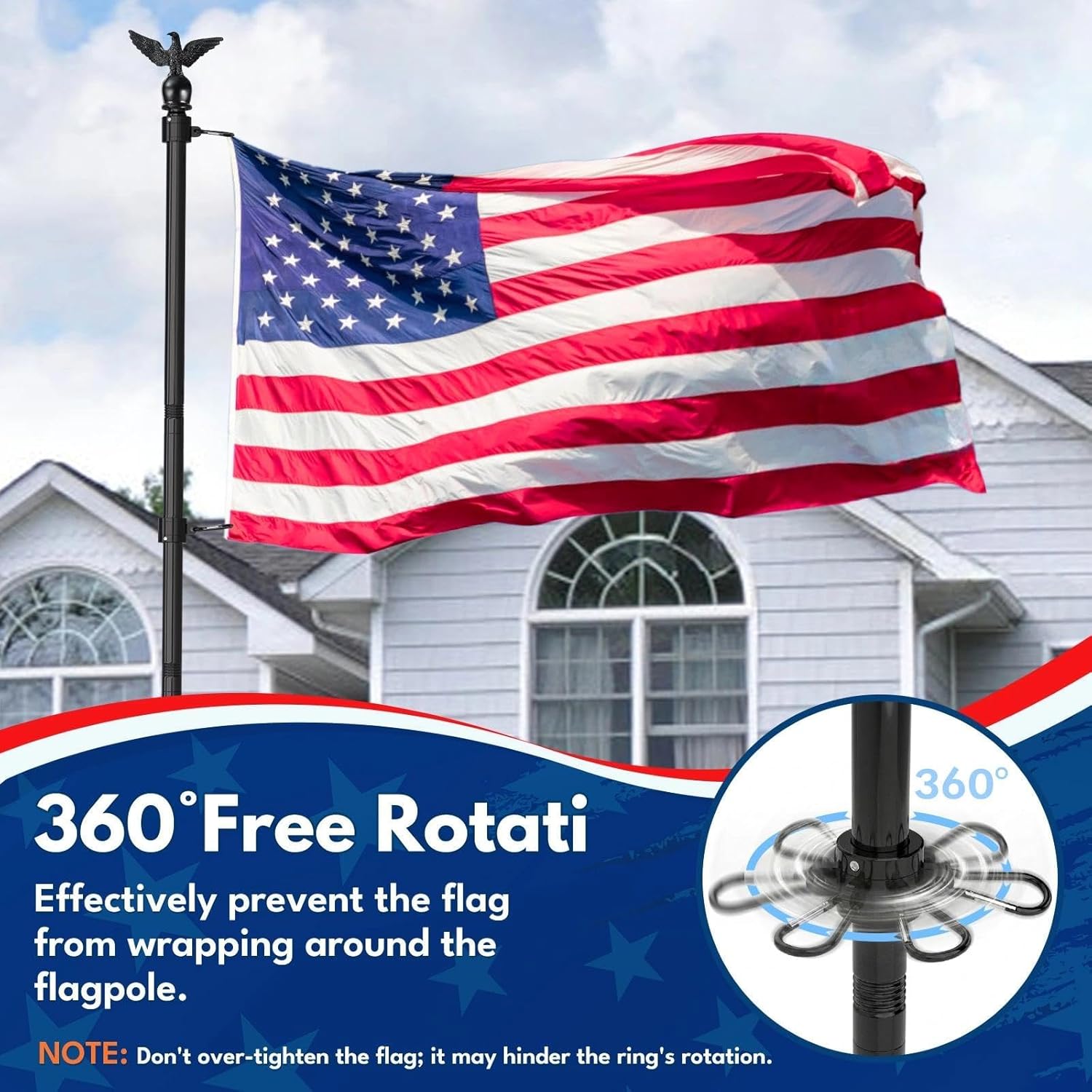 LETSTRY 10 FT In-Ground Flag Pole for Outside House, Heavy Duty Wind Resistant Flagpole with Upgraded 5-Prong Base,Portable Mount Flapoles Kit for Yard, Garden Decor, Residential Commerical, Black