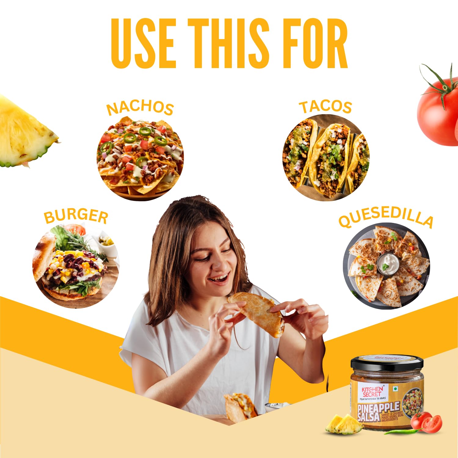 Kitchen Secret Pineapple Salsa 300gm - Salsa Dip Sauce with Tomato & Green Chilli - No Added Preservatives - Ideal for Snacks & Dips - Tasty Pineapple Sauce for Parties & More - Image 3 thumbnail
