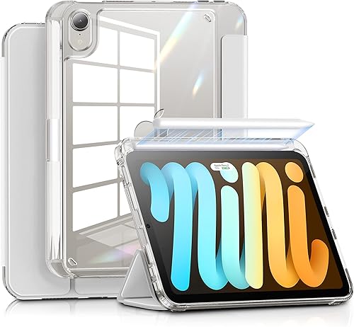 Miniatura 9 de INFILAND Funda para iPad Mini 6 (8.3 pulgadas, 2021), parte trasera ultra transparente y funda de piel sintética. Protección contra caídas de 6 pies