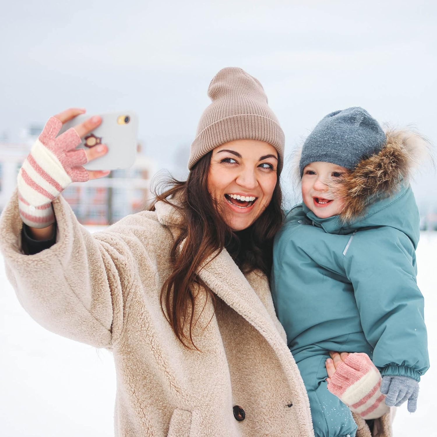 SATINIOR 2 Pairs Winter Knitted Fingerless Gloves Convertible Winter Gloves Warm Wool Mittens for Women and Men (Pink, Black), Medium - Image 6