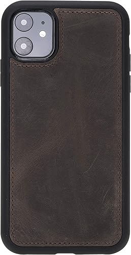 Miniatura 9 de Funda de piel auténtica de primera calidad hecha a mano para iPhone 11 de 6.1 pulgadas, tarjeteros de doble folio, funda magnética desmontable,