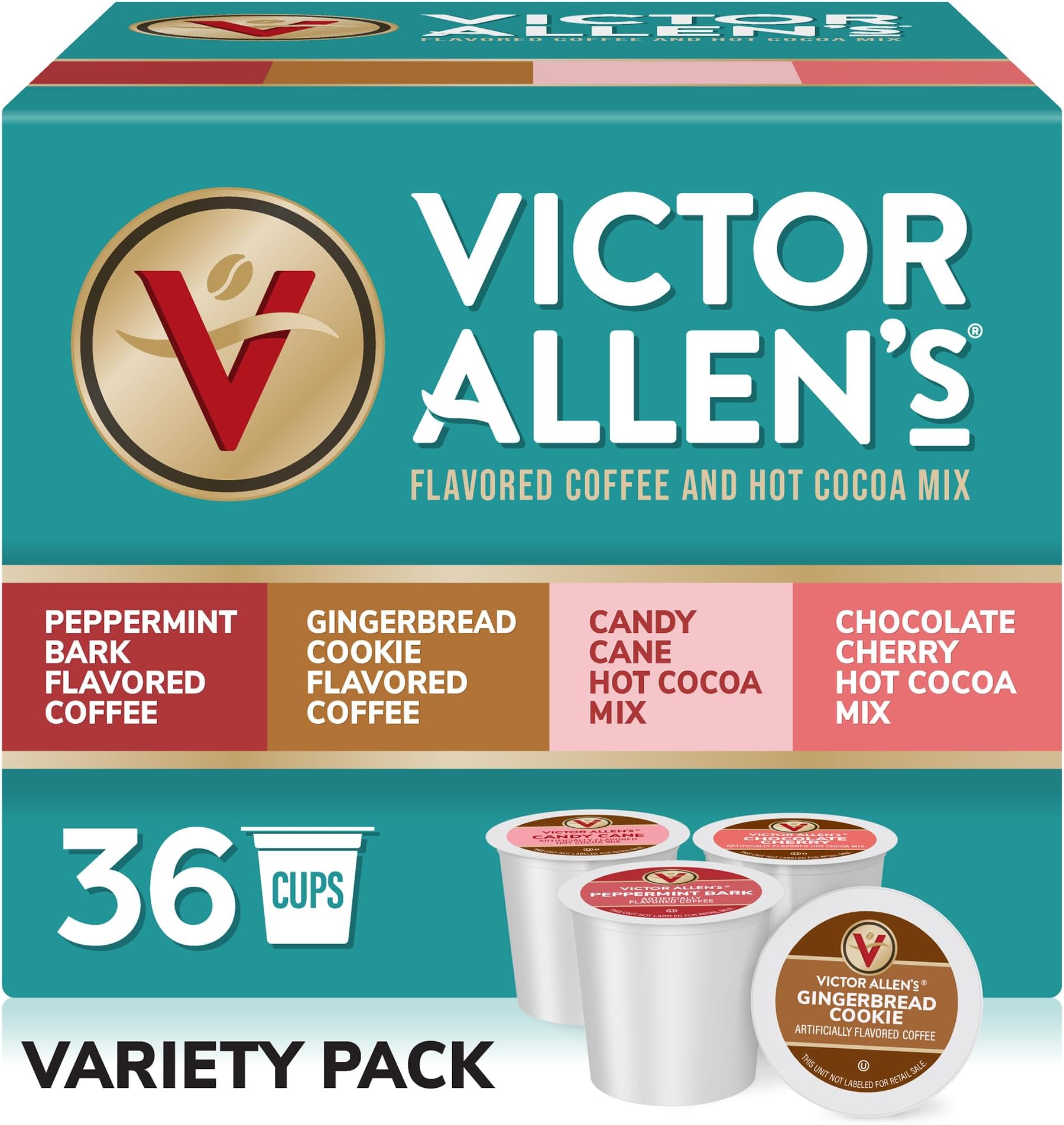 Victor Allen's Coffee Holiday Favorites Coffee & Hot Cocoa Mix Variety Pack, 36 Count, Single Serve K-Cup & Coffee Pods for Keurig K-Cup Brewers