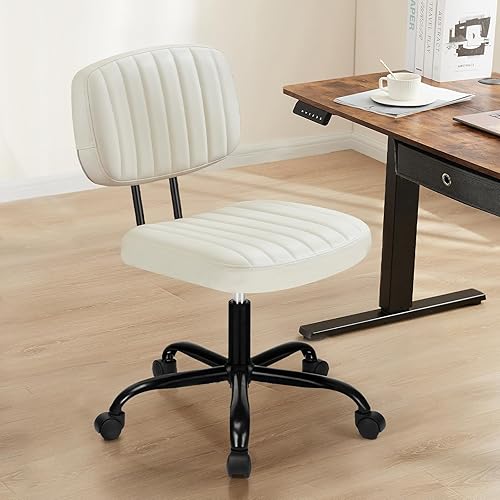 Silla de escritorio sin brazos, silla pequeña de oficina en casa con ruedas, silla de trabajo de piel sintética con respaldo bajo con soporte disponible en Yaxa Colombia