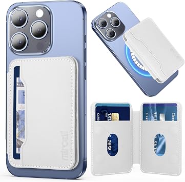 Miroddi for Magsafe Wallet, Ultra-Thin Leather Magnetic Phone Wallet Compatible with iPhone 18/17/16/15/14/13 Series, Magnetic Back of Phone Card Holder Fit 5 Cards 2 Bills, RFID Blocking, White