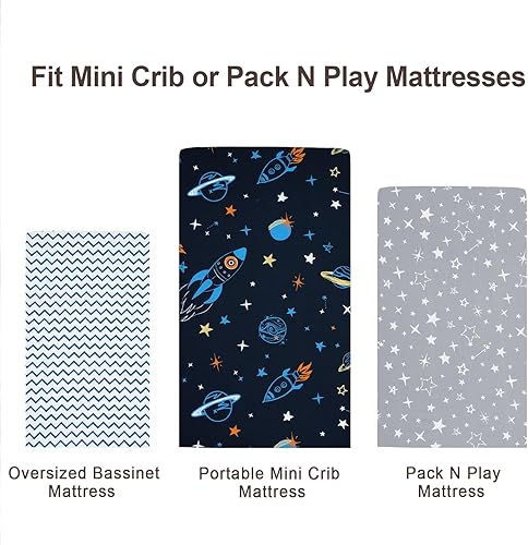 Miniatura 6 de david's kids Paquete de 3 sábanas para cuna mini, paquete premium N Play, sábanas neutrales para niños y niñas, suaves y transpirables, para