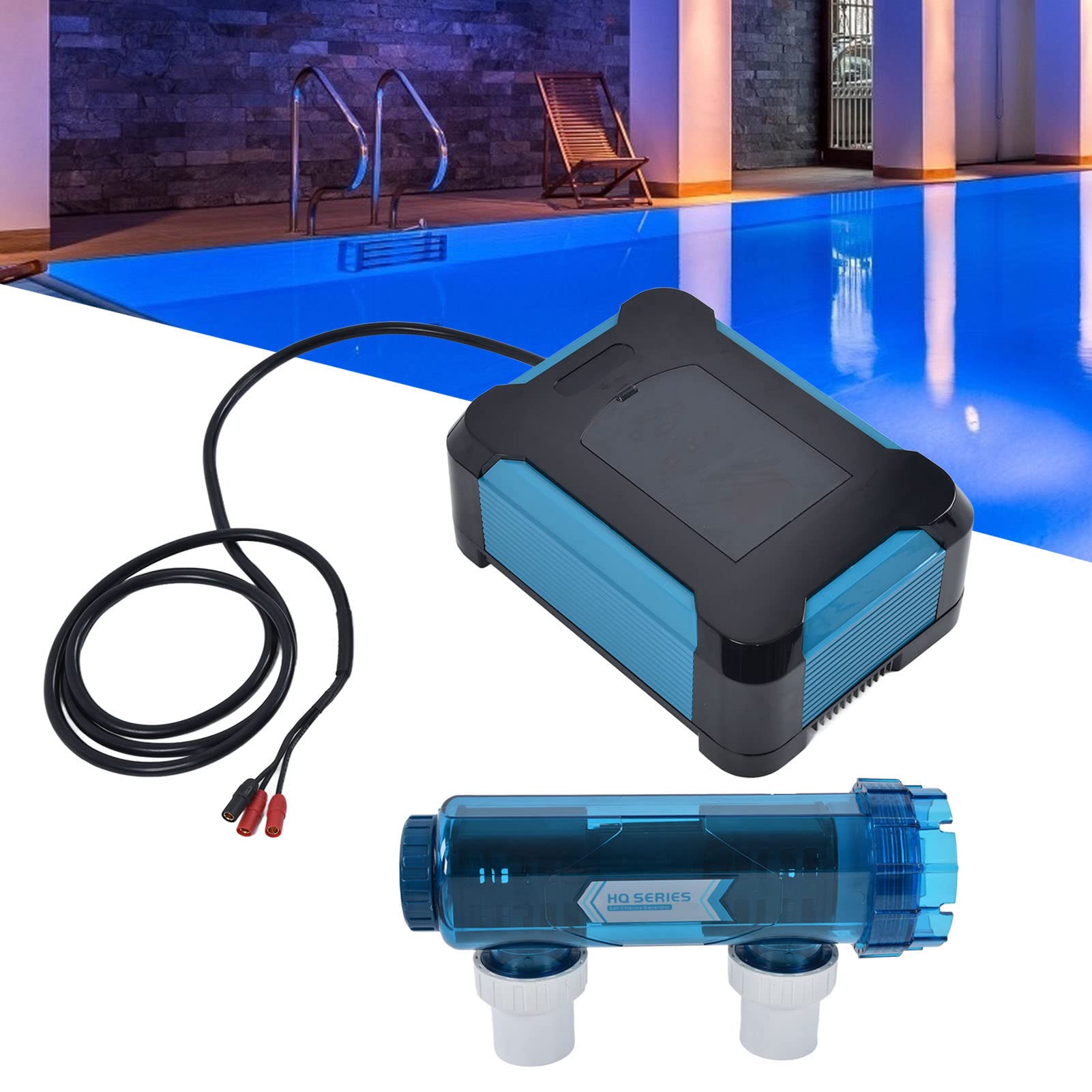 SIXRUN Générateur de Sel électrolytique Générateur de Sel de Piscine en Plastique AC220 à 240 V 50 Hz avec Cellule Autonettoyante 6 Niveaux de Sortie Contrôle de Minuterie pour Piscine Spa (HQ-25g/h)
