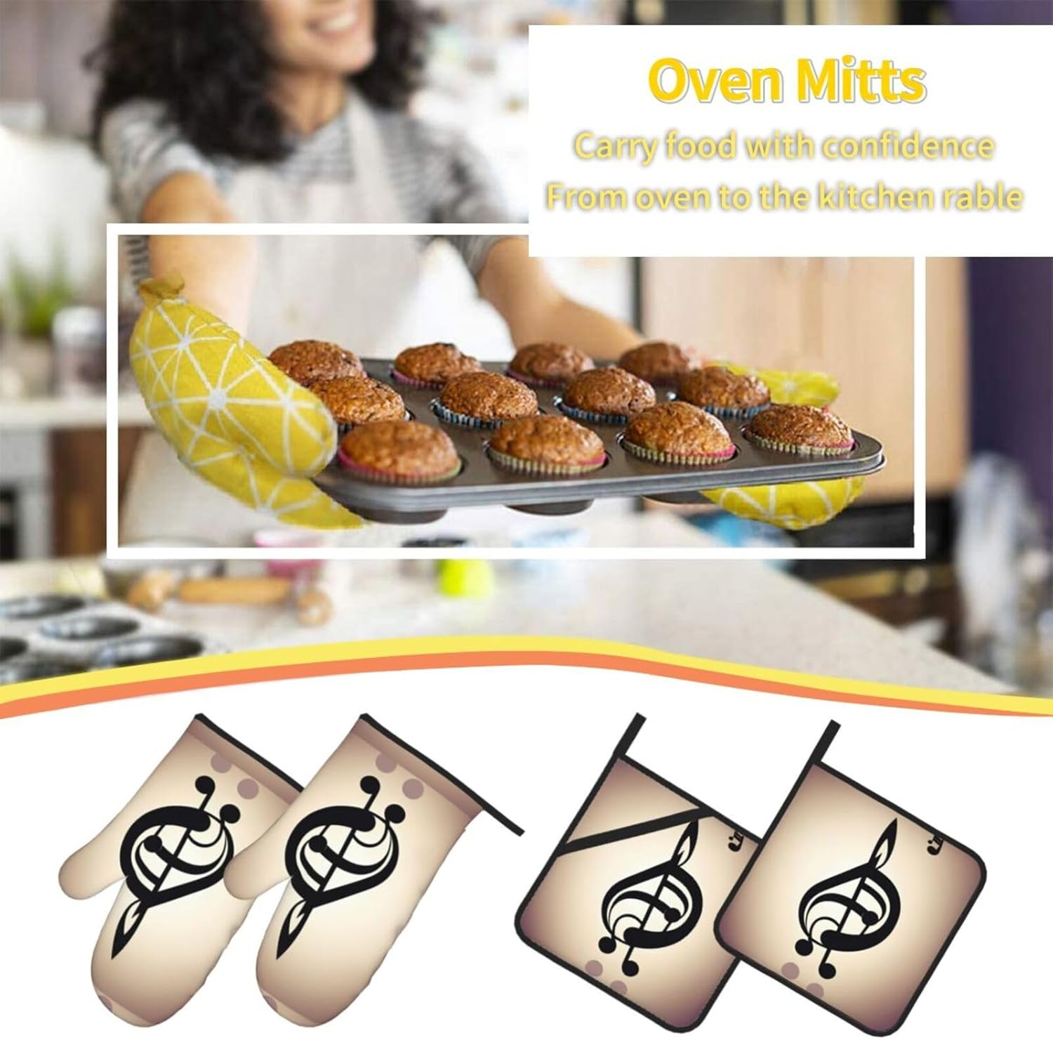 Music Note print Kitchen baking four piece set, fit for cooking and baking, oven, microwave, and outdoor barbecue