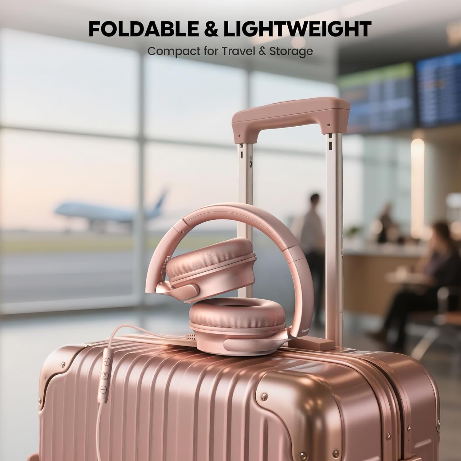 Over Ear Headphones Wired, Foldable 3.5mm Wired Headphones with Microphone, Volume Control, HD Stereo Sound, Lightweight Headphones for Adult/Teens/Chromebooks/Laptop/Computer/Tablets, Rose - Image 6