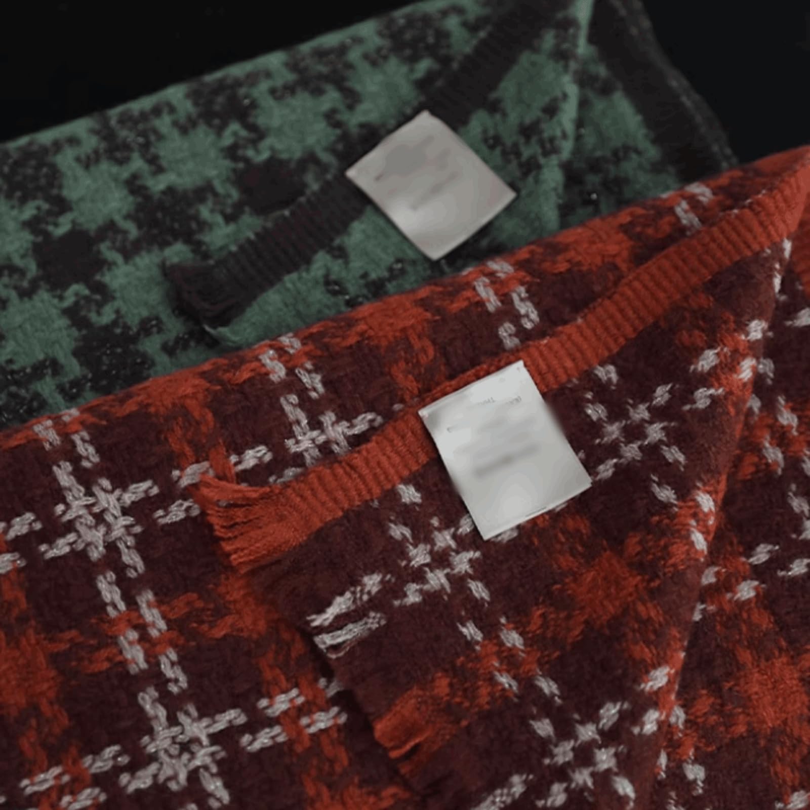 Multiusos Bufanda de Lana con Caja, Bufandas Suaves Transpirables con borlas, envolturas Gruesas, Bufandas de Cuello de tartán, Chal cálido de Invierno cálido