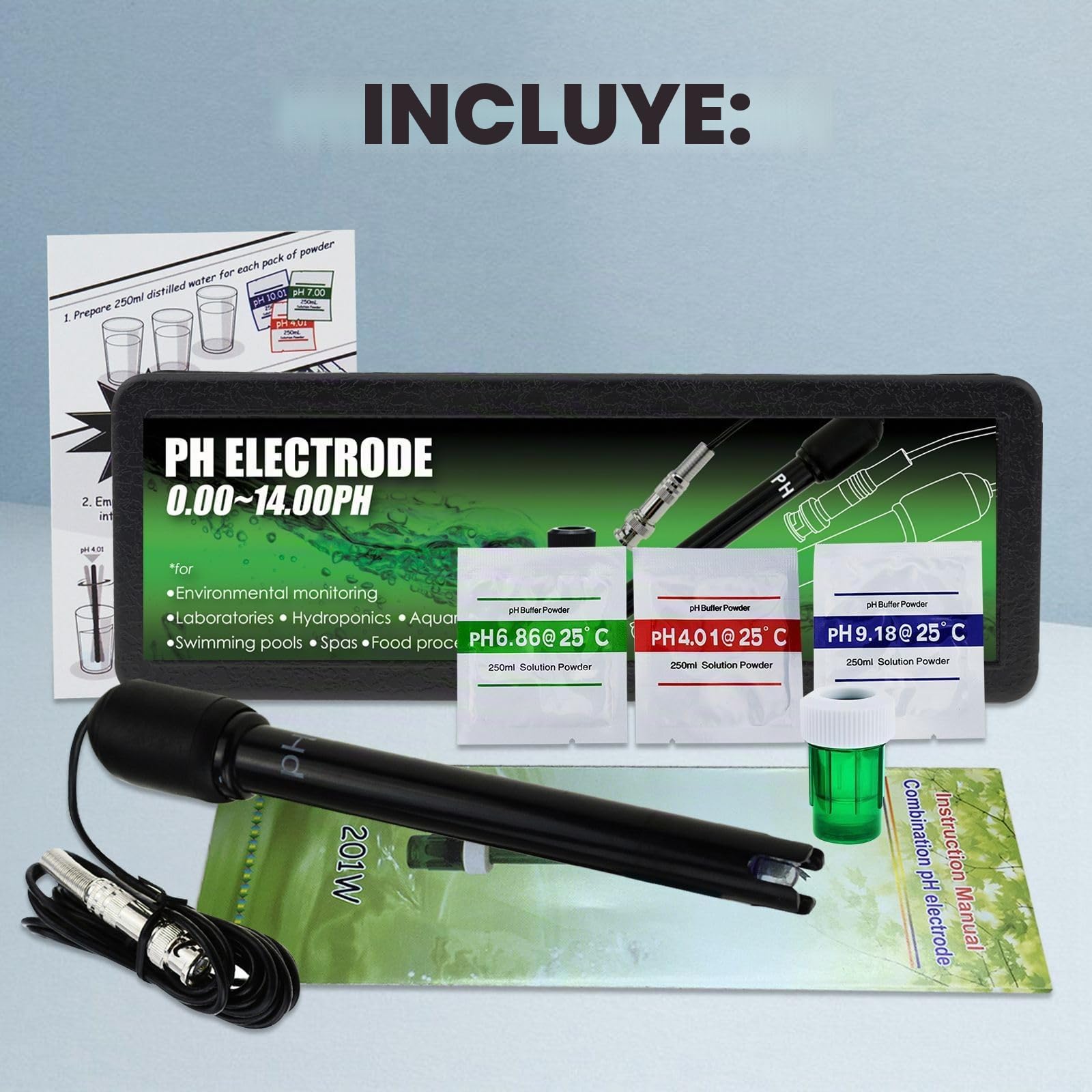 Largo Cuerpo pH Electrodo con BNC Enchufe Sonda 300cm Cable 0-14pH para pH Metro, pH Controlador pH Dispositivo Económico Sensor