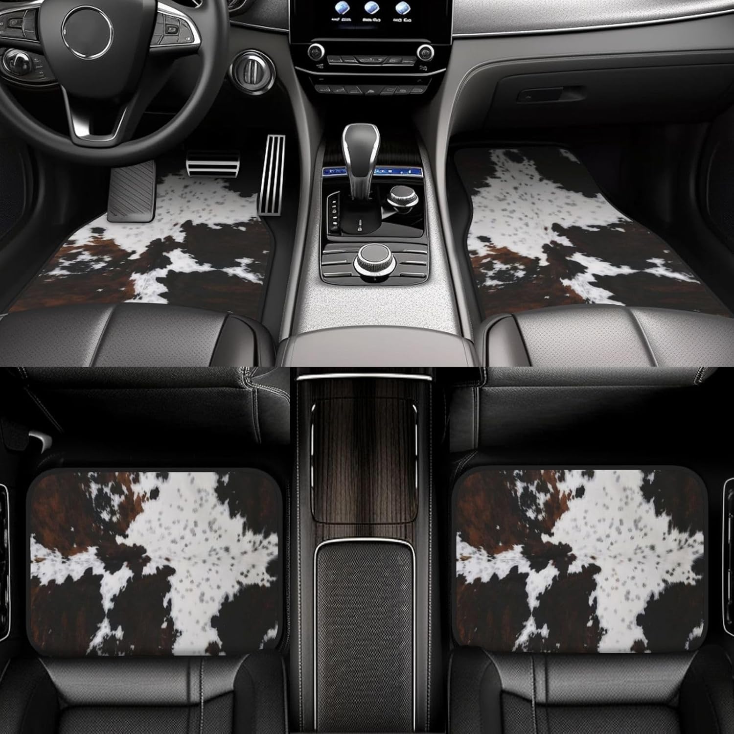 Artistic Fabric Car Floor Mats-Non-Slip Rubber Backing,Front (26.8x17.3in) & Rear (13x17.3in) Set-Water Absorbing, Durable Automotive Floor Liners with Stylish Patterns,Cowhide - Image 7