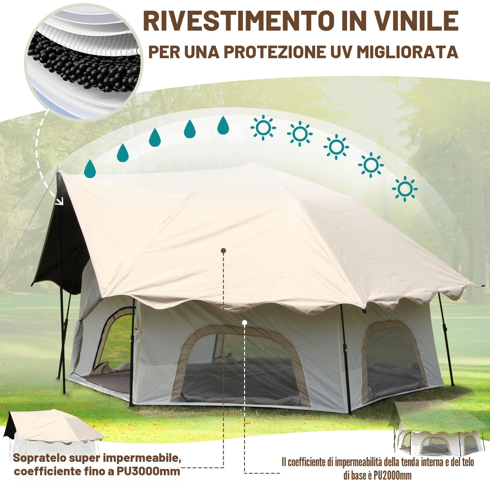 Chihee Tenda da campeggio pop-up, capanna familiare con veranda per 3 persone, riparo esterno grande capacità, impermeabile e antivento, facile da installare