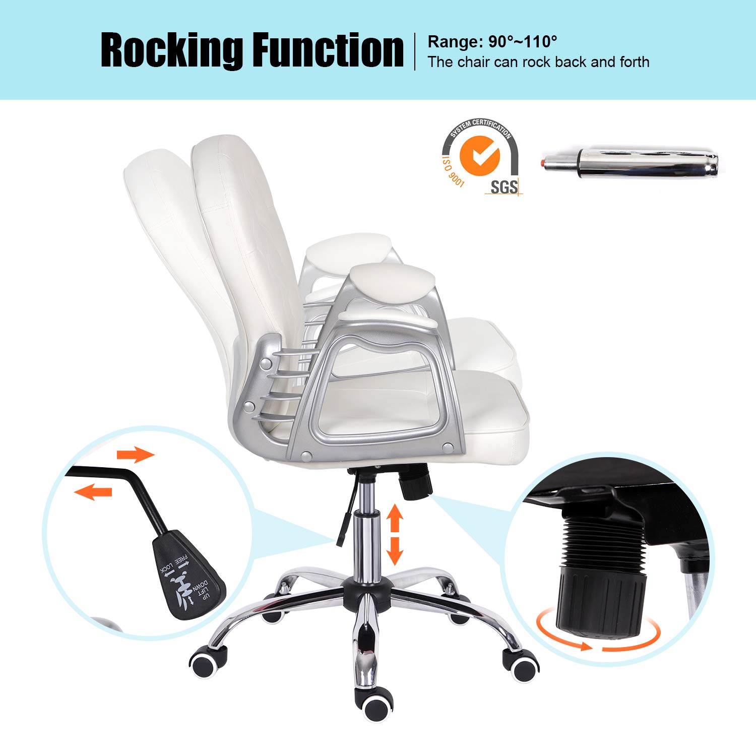 Buy White Desk Chair,Leather Executive Chair with Mid Back Adjustable