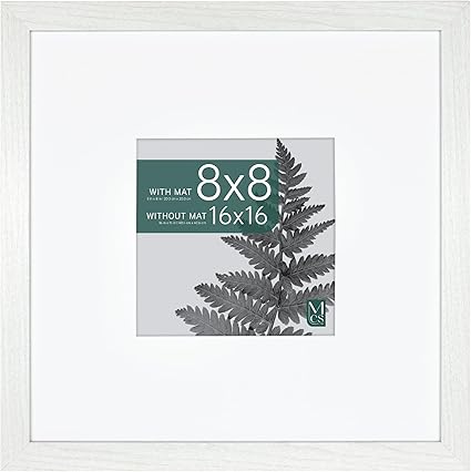 MCS Studio Gallery 16x16 Matted Photo Frame with 8x8 Picture Display, White Woodgrain Vertical & Horizontal Wall Hanging Large Picture Frame for Photos & Art Prints (1-Pack)