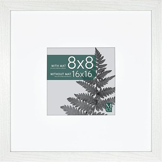 MCS Studio Gallery 16x16 Matted Photo Frame with 8x8 Picture Display, White Woodgrain Vertical & Horizontal Wall Hanging Large Picture Frame for Photos & Art Prints (1-Pack)