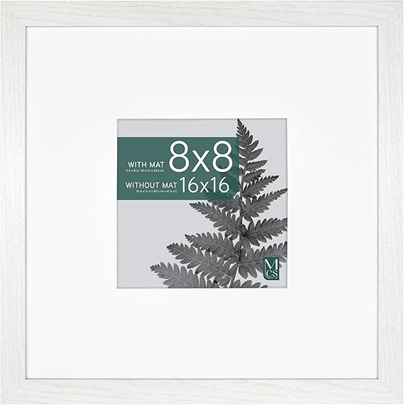 MCS Studio Gallery 16x16 Matted Photo Frame with 8x8 Picture Display, White Woodgrain Vertical & Horizontal Wall Hanging Large Picture Frame for Photos & Art Prints (1-Pack)