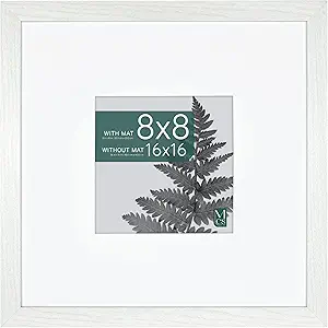 MCS Studio Gallery 16x16 Matted Photo Frame with 8x8 Picture Display, White Woodgrain Vertical & Horizontal Wall Hanging Large Picture Frame for Photos & Art Prints (1-Pack)