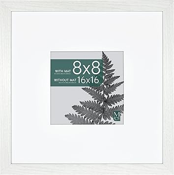 MCS Studio Gallery 16x16 Matted Photo Frame with 8x8 Picture Display, White Woodgrain Vertical & Horizontal Wall Hanging Large Picture Frame for Photos & Art Prints (1-Pack)