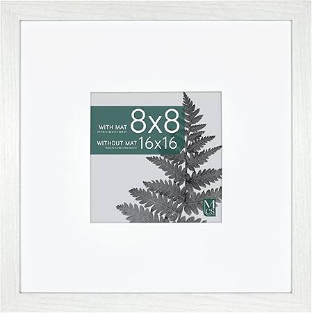 MCS Studio Gallery 16x16 Matted Photo Frame with 8x8 Picture Display, White Woodgrain Vertical & Horizontal Wall Hanging Large Picture Frame for Photos & Art Prints (1-Pack)