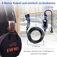 EVFUEL Type 2 hordozható EV töltőkábel 16A, 3.6 kW, 5 méter, Schuko EU 6
