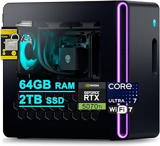 Dell Alienware Aurora ACT1250 Gaming Desktop Intel 20-core Ultra 7 265F (>i7-14700) 64GB RAM 2TB SSD GeForce RTX 5070 Ti 16GB GDDR7 DLSS4 Wi-Fi7 1000W PSU Liquid Cooler for Gaming AI Win11 ICP Hub