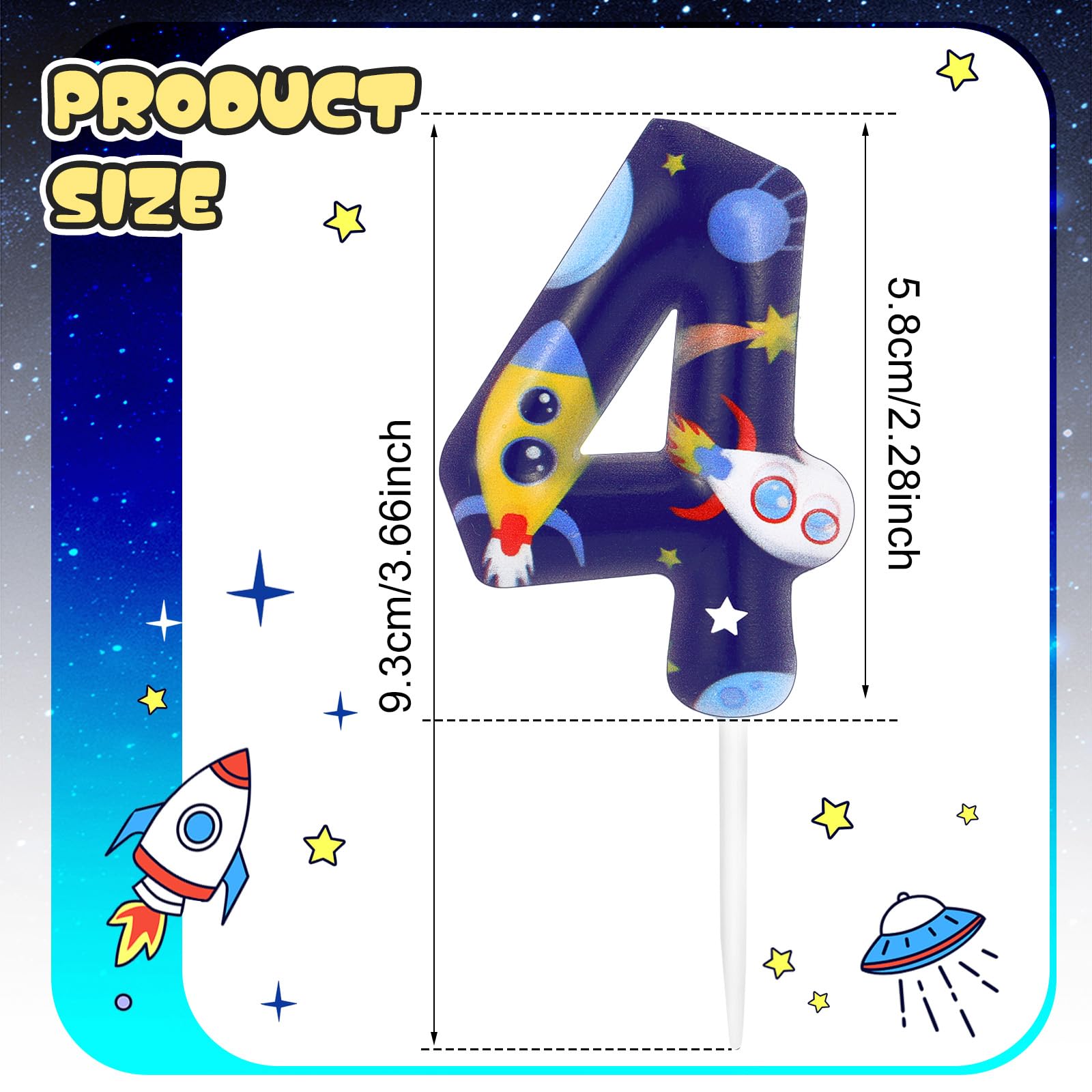 Space Theme Birthday Candle Number 4 Universe Planet Rocket Spacecraft Cake Toppers for Boys Girls Kids Birthday Party Decorations