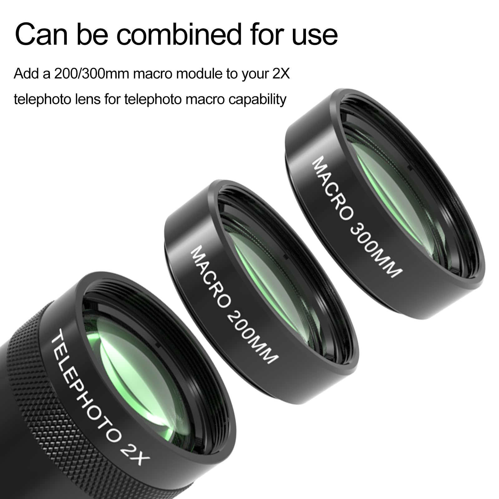 Teleobiettivo 2X per teleobiettivo 5X, con obiettivo macro da 200 mm e 300 mm, clip universale per obiettivo da 17 mm, compatibile con SmallRig e NEEWER Phone Cage (componenti aggiuntivi 200
