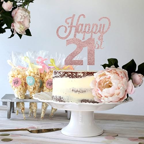 Miniatura 4 de LINGTEER Decoración para pastel de cumpleaños número 21  Letrero de decoración de pastel de fiesta de cumpleaños de 21 años.