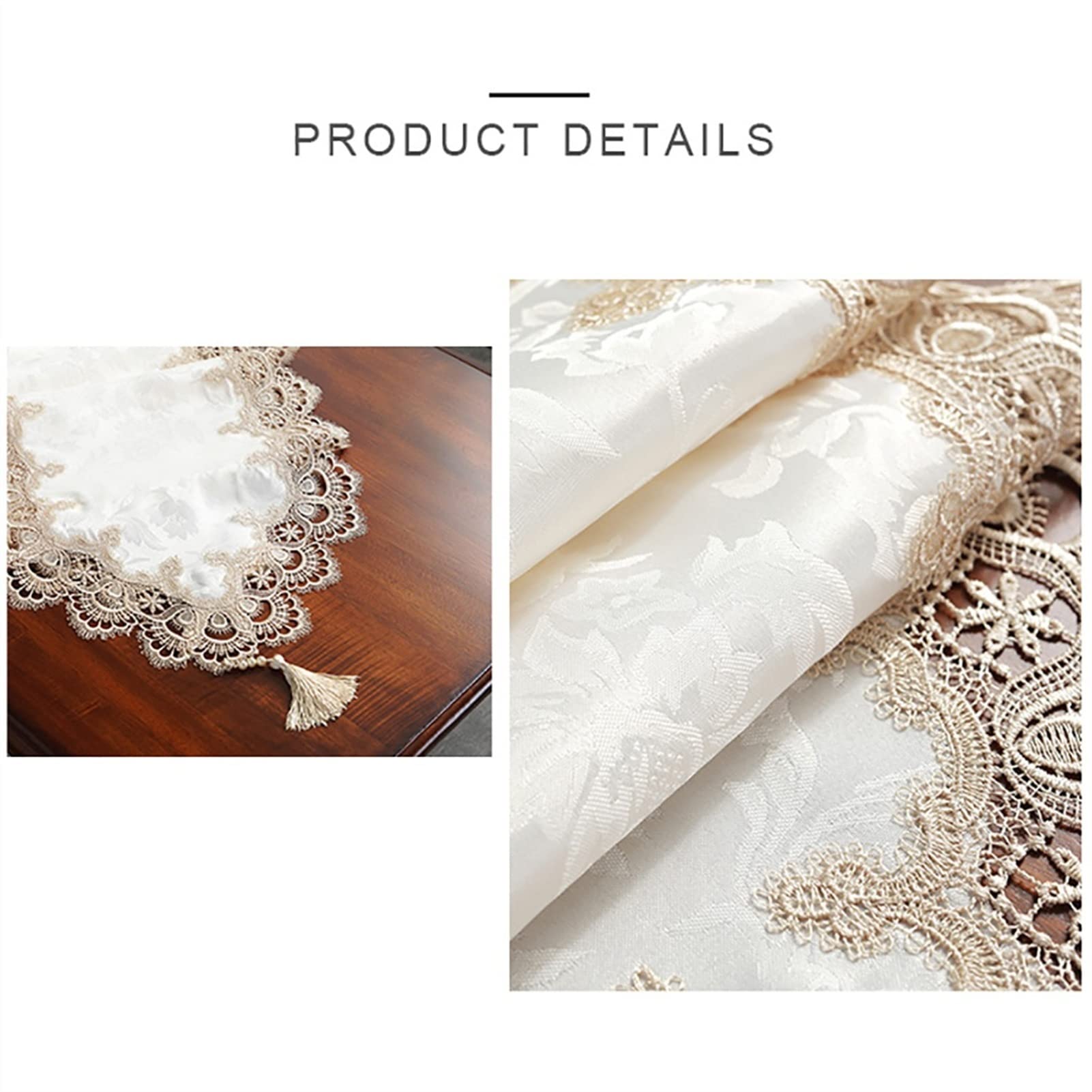 Chemins de Table, Fine Vintage Dentelle Blanc Simple rectangulaire avec Gland Table Basse Tissu Cuisine Maison hôtel Nappe Moderne Mode Coureurs(45 * 220cm)