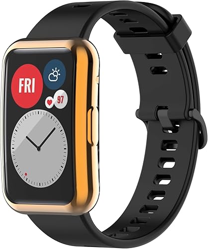 Miniatura 1 de BabyValley Funda compatible con Huawei Watch Fit Case Full Coverage Protector de pantalla Bumper Shell para Watch Fit (oro rosa)