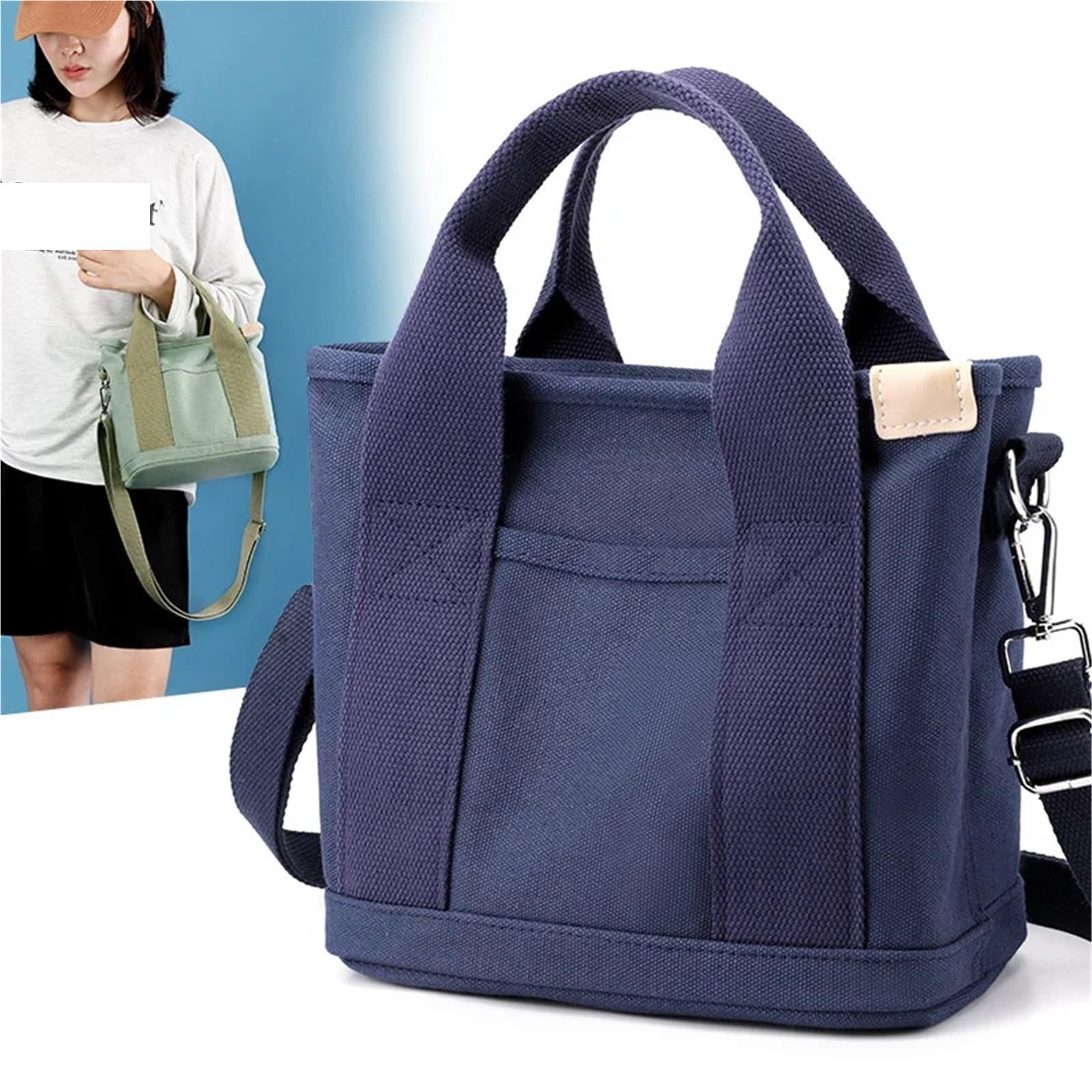 Canvas Tote Bag Damen Kleine Tasche mit Reißverschluss Lady Single Shoulder Tragbare verdickte Handy Bucket FüR Damen